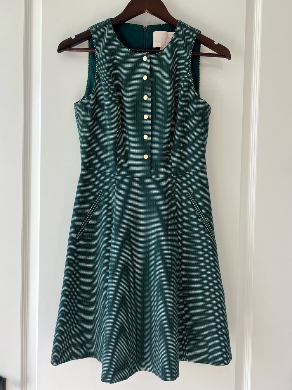 Gal Meets Glam Green Polka Dot Pockets Fit Flare Mini A-Line Meg Dress Size 0